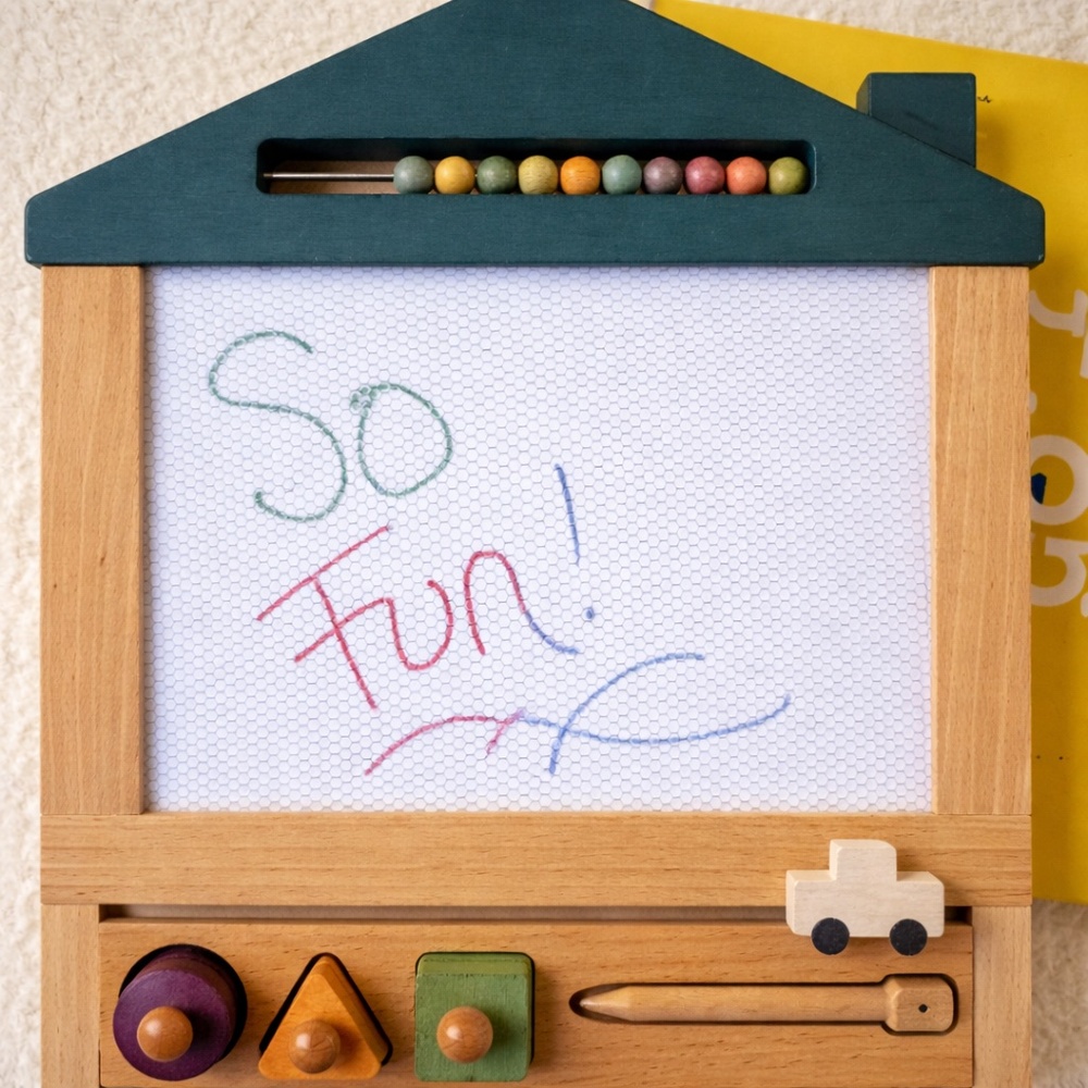 Kiko+ & GG Oekaki House Magic Drawing Board Car Wooden Toy EUC w/ Box